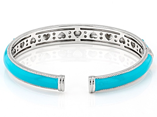 Judith Ripka 0.35ctw Bella Luce® and Blue Enamel Rhodium Over Sterling Silver Luck Cuff Bracelet - Size 7