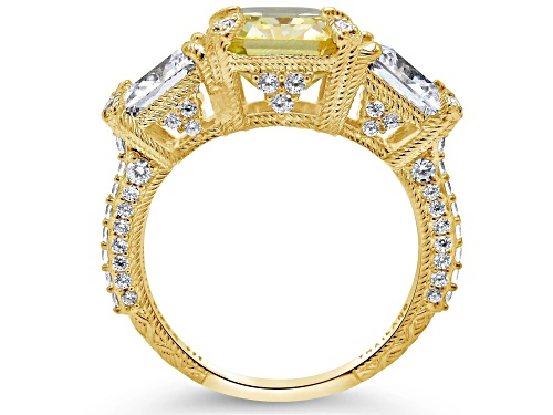 Judith Ripka 6.67ct Canary and 5.12ctw White Bella Luce Diamond Simulant 14K Gold Clad Ring - Size 11