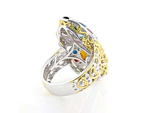 3.87ctw Multi Gemstone Rhodium & 24K Gold Over Palladium Sterling Silver Theatre District Ring - Size 7