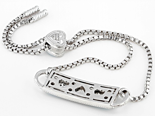 Judith Ripka 0.20ctw Bella Luce® Diamond Simulant & Blue Enamel Rhodium Over Sterling Love Bracelet