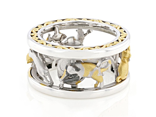 0.02ctw White Diamond Rhodium & 24K Gold Over Palladium Sterling Silver Cat Spinner Ring - Size 6
