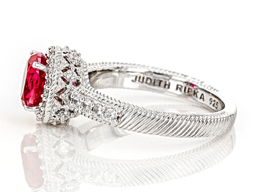 Judith Ripka 1.60ct Lab Red Ruby With 1.65ctw Bella Luce® Rhodium Over Sterling Silver Halo Ring - Size 7