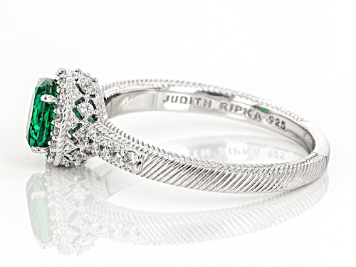 Judith Ripka 1.30ct Emerald Simulant & 1.65ctw Bella Luce® Rhodium Over Sterling Silver Halo Ring - Size 11