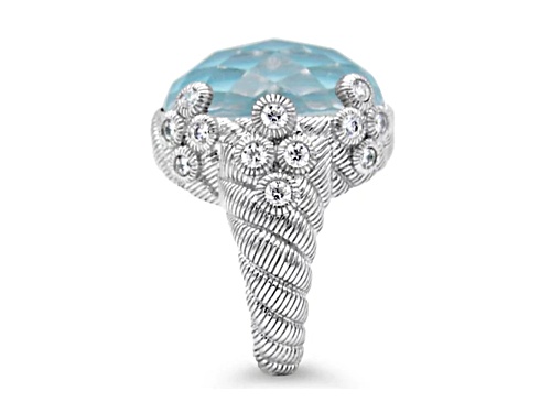 Judith Ripka 18x13mm Turquoise Simulant And 1.21ctw Bella Luce® Rhodium Over Sterling Silver Ring - Size 6
