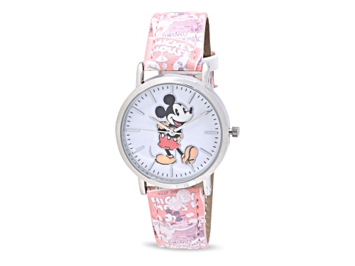 Disney His and Hers Set of 2 Vintage Mickey Poster Scenes Leather Band Watches
