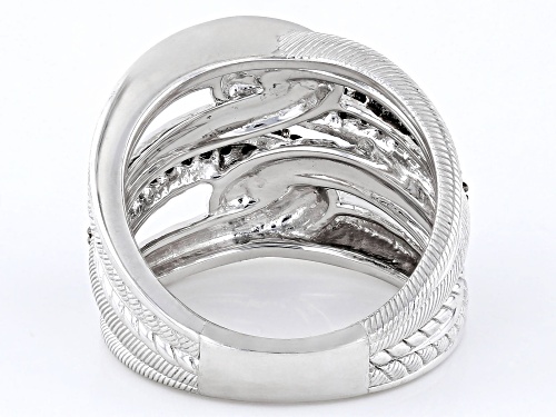 Judith Ripka Black Spinel Rhodium Over Sterling Silver Multi-Row Bypass Textured Ring - Size 7