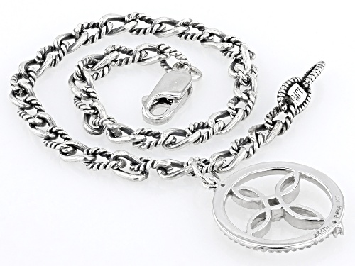 Judith Ripka Rhodium over Sterling Silver Textured Curb Chain Bracelet with Cross Charm - Size 7.5