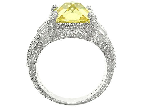 Judith Ripka 15.55ct Canary and 2.83ctw White Bella Luce Rhodium Over Sterling Silver Ring - Size 8