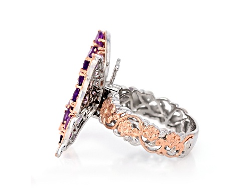 3.06ctw Amethyst and White Zircon Rhodium & 18k Rose Gold Over Palladium Sterling Silver Ring - Size 7