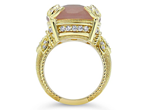 Judith Ripka 13ct Pink Chalcedony And 0.75ctw Bella Luce 14K Gold Clad Ring - Size 11