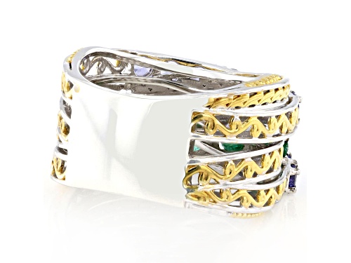 2.18ctw Tanzanite, Grizzly Emerald Rhodium/24K Yellow Gold Over Palladium Sterling Silver Ring - Size 10