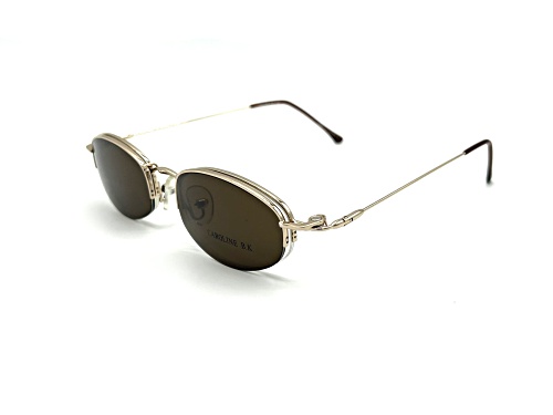 Caroline B.K. Gold Tone Eyeglasses Frame / Clear Lenses w/ Magnetic Brown Sunglasses Attachment