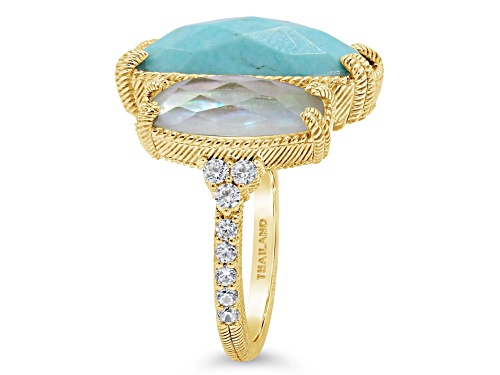 Judith Ripka 18x8mm Turqouise And 3.56ctw Bella Luce 14K Gold Clad Ring - Size 11