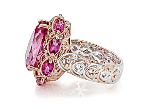 12.81ctw Pink Topaz Rhodium And 18k Rose Gold Over Palladium Sterling Silver Ring - Size 10