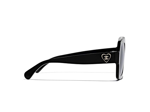 Chanel Polished Black/Gray Lenses with Gold Heart Detail Logo Sunglasses