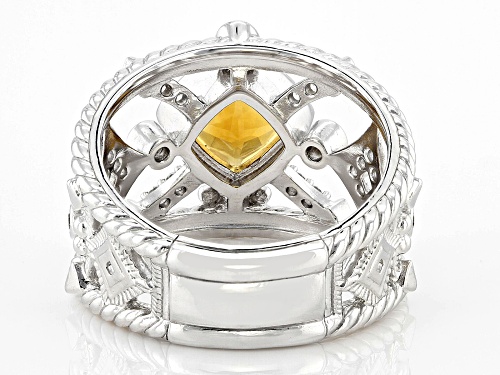 Judith Ripka 1.30ct Citrine With 0.55ctw Bella Luce® Rhodium Over Sterling Silver Textured Band Ring - Size 6