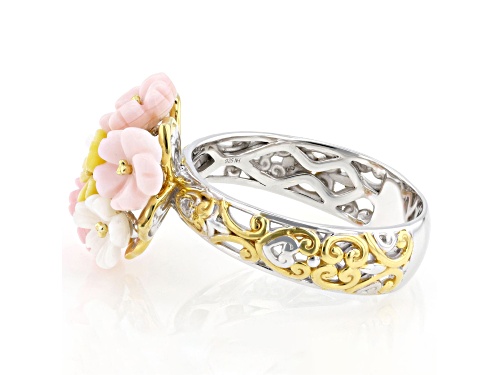 5mm Carved Shell Flower 24K Yellow Gold Over Palladium Sterling Silver Ring - Size 9