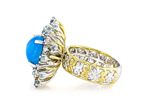 3.48ctw Paraiba Opal and Multi Gemstone Rhodium & 24K Gold Over Palladium Sterling Silver Ring - Size 10