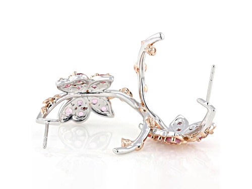 2.81ctw Round Pink Spinel Rhodium & 18K Rose Gold Over Palladium Sterling Silver Earrings
