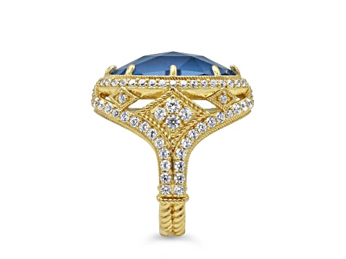 Judith Ripka 18x13mm Oval Lab Blue Quartz and Bella Luce 14K Gold Clad Ring - Size 5