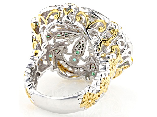 2.08ctw Grizzly Emerald, Zircon Rhodium & 24K Yellow Gold Over Palladium Sterling Silver Ring - Size 6
