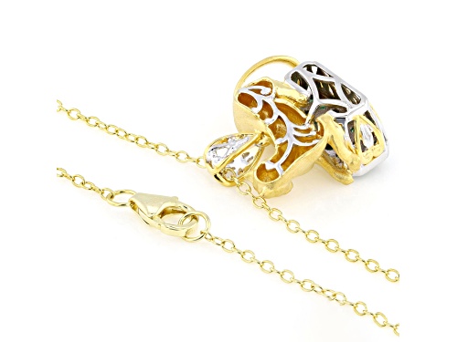 0.81ctw Grizzly Emerald Rhodium & 24k Gold Over Palladium Sterling Silver Panther Pendant With Chain