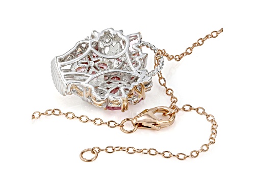 2.68ctw Pink Spinel, White Zircon Rhod/18k Rose Gold Over Palladium Silver Pendant W/ Chain