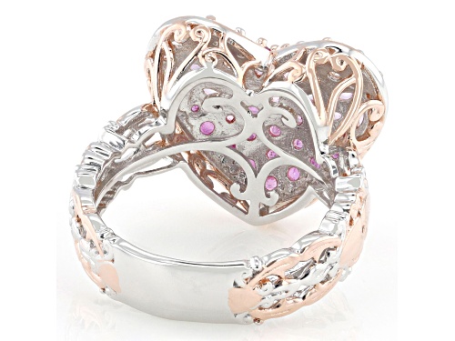 2.56ctw Pink Sapphire, Ruby, White Zircon Rhodium, 18k Rose Gold Over Palladium Sterling Silver Ring - Size 8