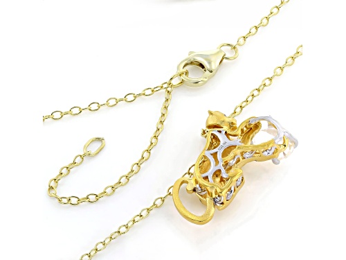 1.15ct White Quartz Rhodium & 24k Gold Over Palladium Sterling Silver Panther Pendant W/ Chain