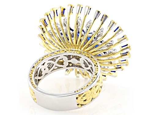 3.51ctw Cobalt Spinel, White Zircon Rhodium & 24K Yellow Gold Over Palladium Sterling Silver Ring - Size 6