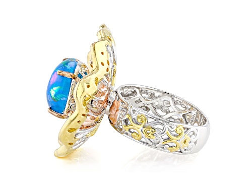 2.82ctw Paraiba Opal, Multi Gemstone Rhod/18/24K Gold Over Palladium Sterling Silver Spinner Ring - Size 8