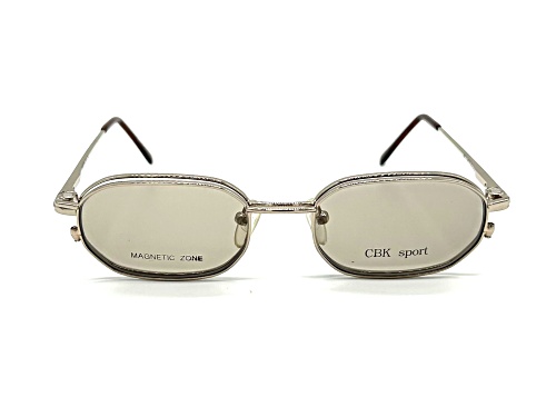 Caroline B.K. Silver Tone Eyeglasses Frame /Clear Lenses with Magnetic Brown Sunglasses Attachment