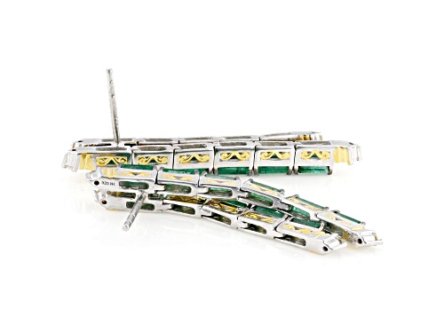 2.77ctw Grizzly Emerald, White Zircon Rhodium & 24k Gold Over Palladium Sterling Silver Earrings