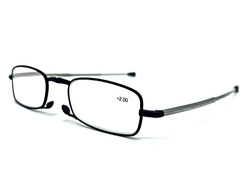 Van Heusen Foldable Black Rectangular Frame / Clear Lenses Eyeglasses Readers +2.00