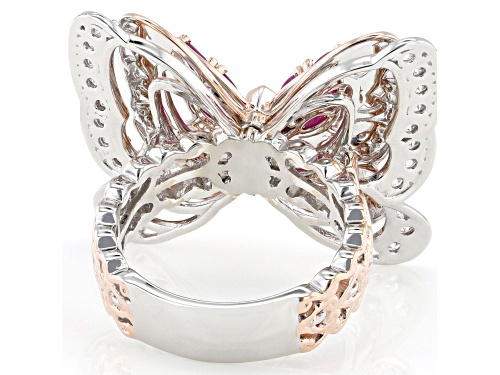 2.34ctw Ruby With White Zircon Rhodium & 18k Rose Gold Over Palladium Sterling Silver Ring - Size 6