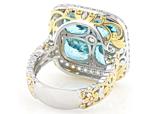 10.52ctw Topaz, White Zircon Rhodium & 24K Yellow Gold Over Palladium Sterling Silver Two-Tone Ring - Size 7
