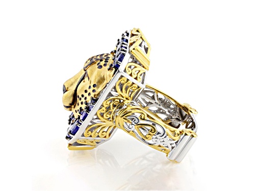 2.66ctw Tanzanite Rhodium & 24K Yellow Gold Over Palladium Sterling Silver Cheetah Ring - Size 9