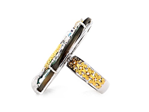 40x30mm .60ctw Abalone, Multi Gemstone Rhodium/24K Gold Over Palladium Sterling Silver Ring - Size 10