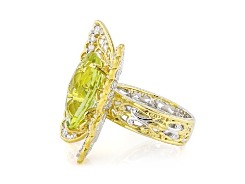 10.15ctw Ouro Verde, Chrome Diopside, Zircon Rhod/24K Gold Over Palladium Sterling Silver Ring - Size 7
