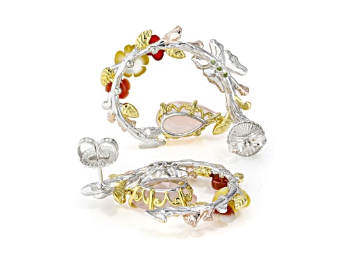 8.41ctw Rose Quartz and Multi Gemstone Rhod/18K/24K Gold Over Palladium Sterling Silver Earrings
