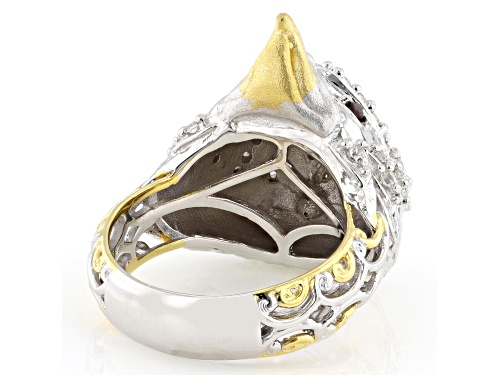 1.15ctw Garnet & White Zircon Rhodium & 24K Yellow Gold Over Palladium Sterling Silver Eagle Ring - Size 7