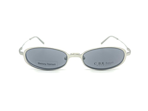 Caroline B.K. Silver Tone Oval Eyeglasses Frame/Clear Lens w/ Magnetic Gray Sunglass Attachment