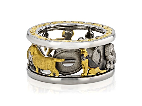 White Diamond Accent Rhod/24k Yellow Gold Over Palladium Sterling Silver Big Dog Ring - Size 8