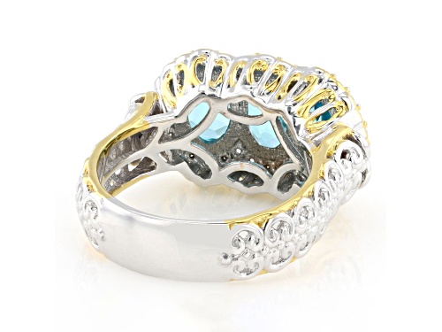 3.04ctw Topaz, White Zircon Rhodium & 24K Yellow Gold Over Palladium Sterling Silver Two-Stone Ring - Size 7