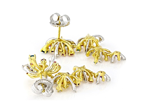2.30ctw Multi Gemstone Rhodium & 24k Yellow Gold Over Palladium Sterling Silver Fireworks Earrings