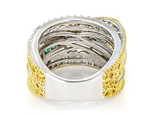 2.14ctw Grizzly Emerald, White Zircon 24K Yellow Gold Over Palladium Sterling Silver Ring - Size 10