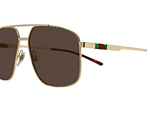 Gucci Gold Square Frame / Brown Lenses Sunglasses