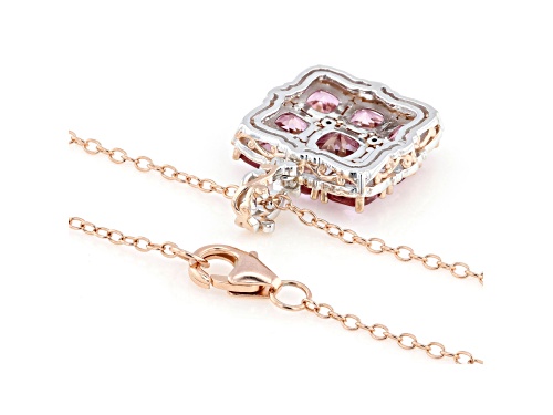 6.70ctw Pink Topaz, Sapphire Rhodium & 18k Rose Gold Over Palladium Sterling Silver Pendant W/Chain