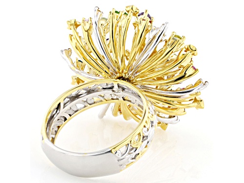 1.33ctw Multi Gemstone Rhodium & 24K Yellow Gold Over Palladium Sterling Silver Two-Tone Ring - Size 9