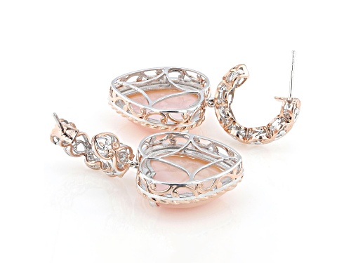 18mm Pink Conch Shell Rhodium & 18k Rose Gold Over Palladium Sterling Silver Heart Earrings